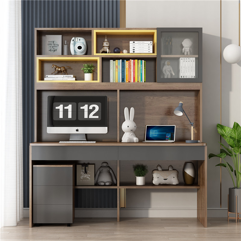 Nordic light luxury All solid wood bookcase desk bookshelf combination Home computer desk Student desk can be customized