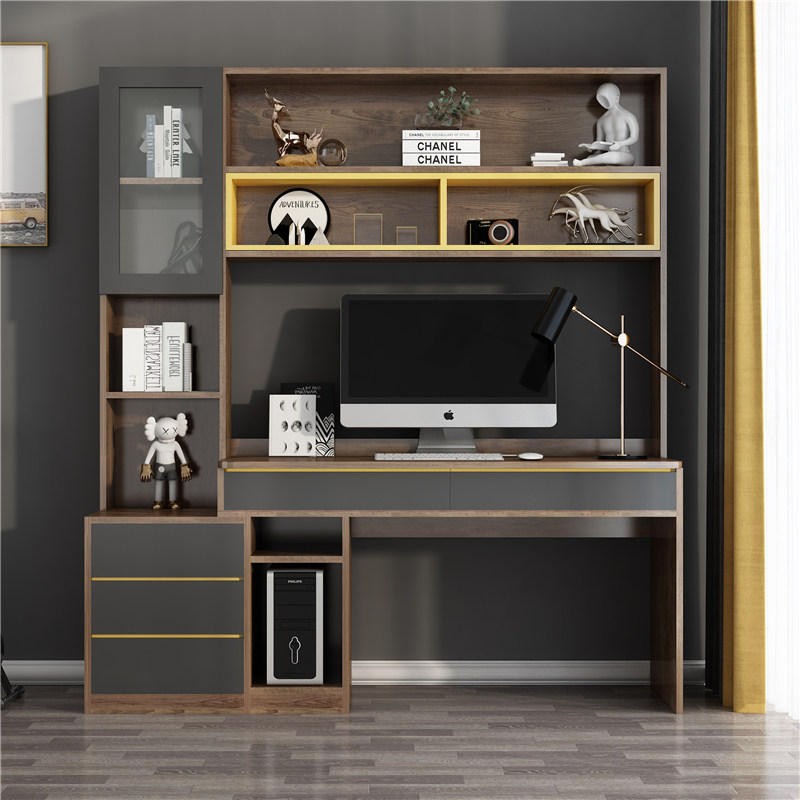 All solid wood bookcase Desk bookshelf combination Home student desk Study desk Light luxury desktop computer desk