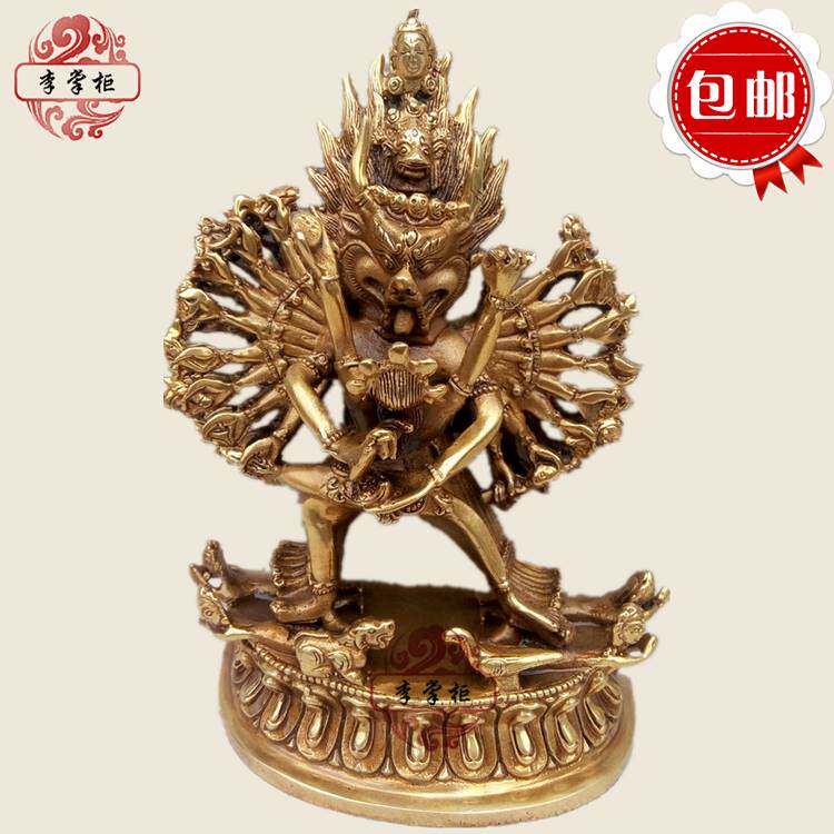 Tibetan Nepalese Tantric Pure Bronze Dawei King Kong Buddha Statue with Double Body Ming Wang Hair Care Decoration