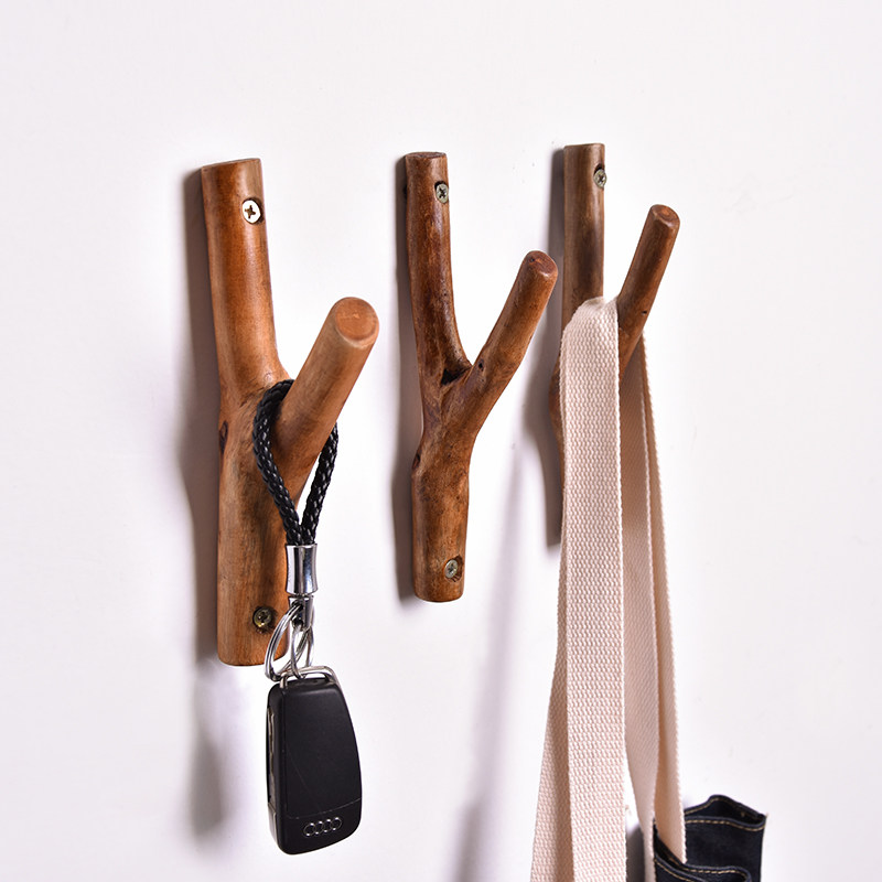 Solid Wood Creative Tree Fork Hook Punched Retro Log Branches Hyun Guan Wood Decorated Wall Hanging Clothes Hook Hood Hook Cap Hook