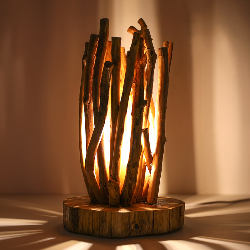 (Bonfire) Original Ecological Branch Lamp Bedroom Bedside Lamp B&B Decorative Solid Wood Hand-Plug-in Creative Table Lamp