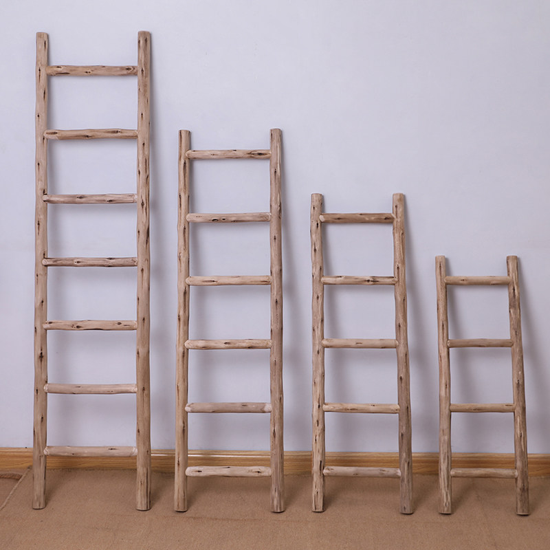 Retro solid wood ladder decoration decoration kindergarten courtyard floral branch homestay trapezoidal rack shooting props