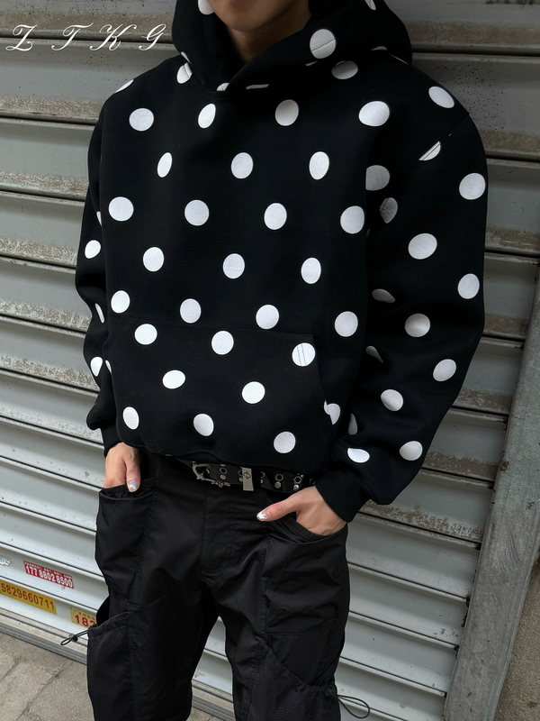 Ztkg Autumn and Winter Version Full-Print Polka Dot Short Wide 420g Heavyweight Hooded Sweatshirt Unisex Loose Casual Top Ztkg Autumn and Winter Version Full-Print Polka Dot Short Wide 420g Heavyweight Hooded Sweatshirt Unisex Loose Casual Top