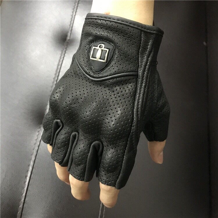 Summer new half finger Icon motorcycle gloves riding motorcycle rider anti-fall breathable black sheepskin touch screen