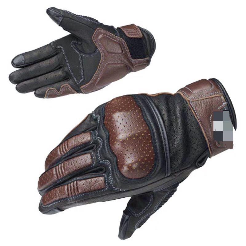 New KOMINE Retro Motorcycle Black Leather Gloves Outdoor Cycling Gloves Anti-Wrest Wear-Resistance Locomotive Touch Screen