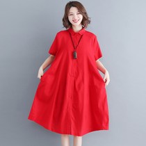 2021 summer womens new large size Korean literary loose foreign style thin long solid color shirt dress