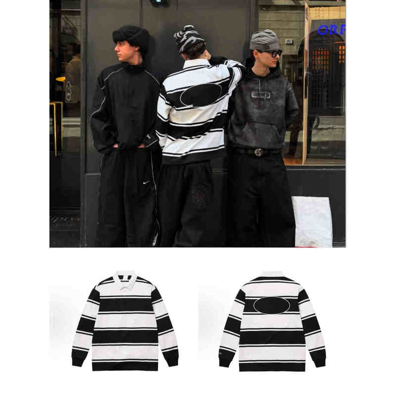 Autonomous 25Ss Stripe Embroidered Striped Lapel Long-Sleeved Polo Shirt, Same Style for Men and Women
