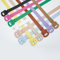 Korean style candy color pink belt womens wide belt fashionable gourd buckle solid color decorative jeans dress belt