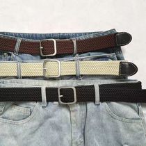Woven belt womens belt versatile decoration with skirt jeans belt ins retro Hong Kong style round buckle without punching