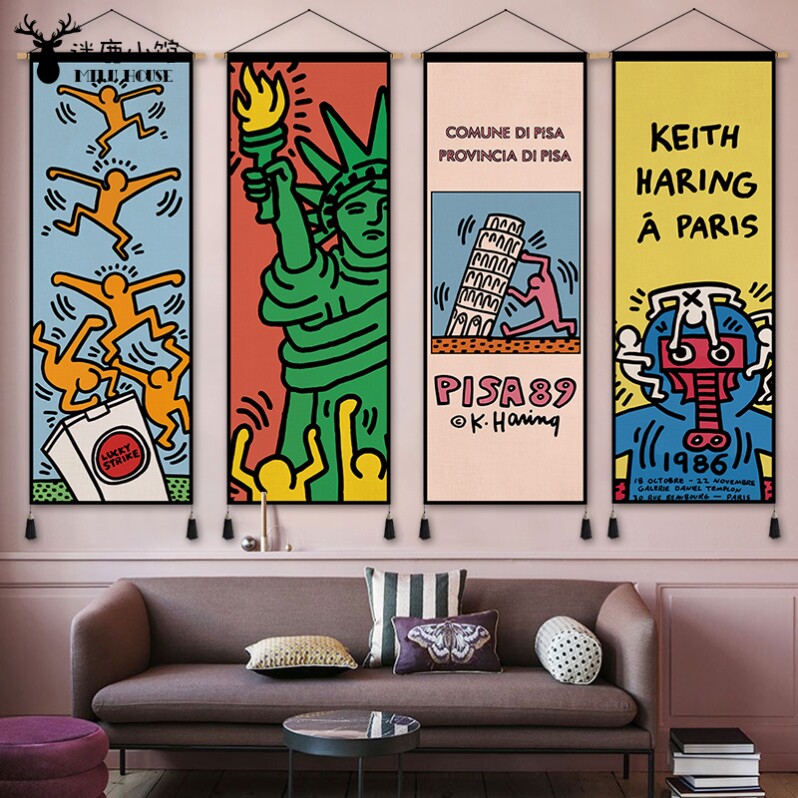 American graffiti cloth art hanging drawing room Dormitory Background Decoration Painting Rental House Decoration Hanging Cloth Bedroom Bedside Tapestry