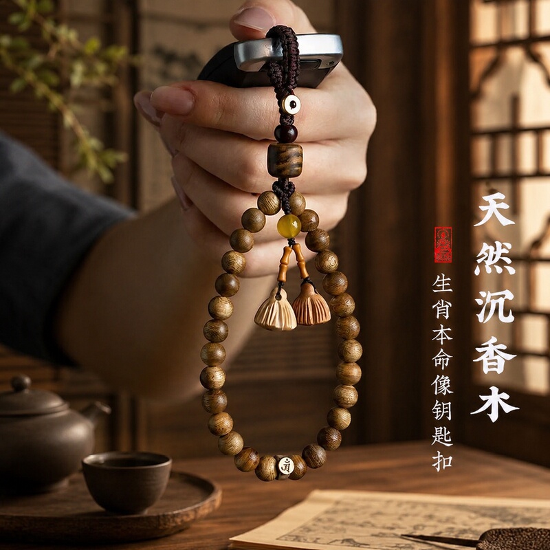 Keychain 2026 New Model Agarwood Keychain Pendant Men's High-End Twelve Zodiac Car Key Pendant Strap Keychain 2026 New Model Agarwood Keychain Pendant Men's High-End Twelve Zodiac Car Key Pendant Strap