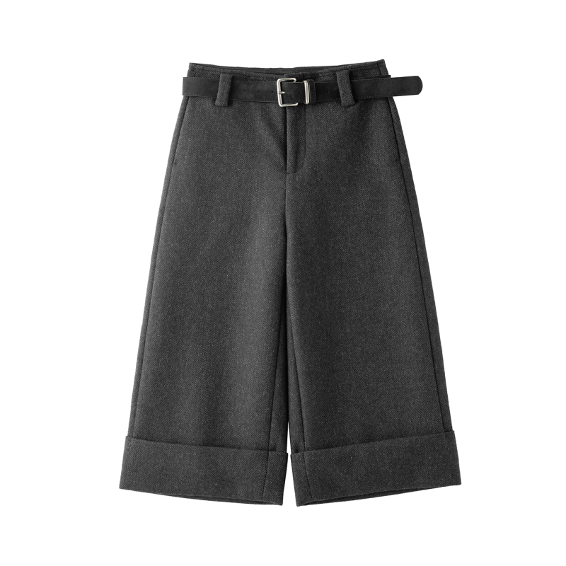 Minimalist Style High-Waisted Wool Wide-Leg Pants for Women, Gray Woolen Drapey Work-Casual Pants Minimalist Style High-Waisted Wool Wide-Leg Pants for Women, Gray Woolen Drapey Work-Casual Pants