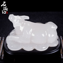 Shi Chengji New Chinese Jade Carved Fengshuiao Office Desktop Ornaments Home Moving to Opening Gift Cow Bull Jewelry