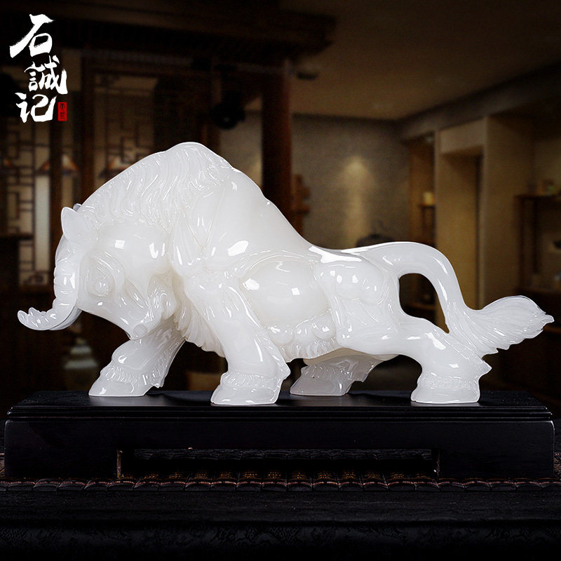 Stone Defection Natural Jade Desk Face Decoration Pendulum opening for delivery Gift Fighting Bull Furnishing Large Number Craft Gift Hem Accessories