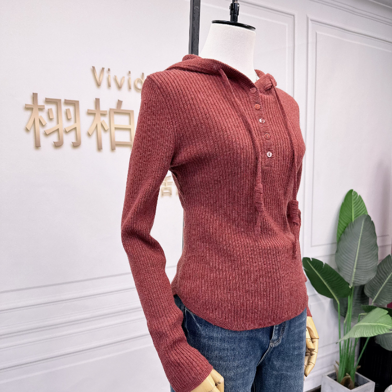 Kelusa Counter 249657 Autumn and Winter Slim-Fit Hooded Knitwear Women's Sweatshirt-Style Sweater