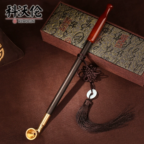 Длинный ониксовый мундштук ручной работы, мужская старомодная медная небольшая дизайнерская курительная трубка