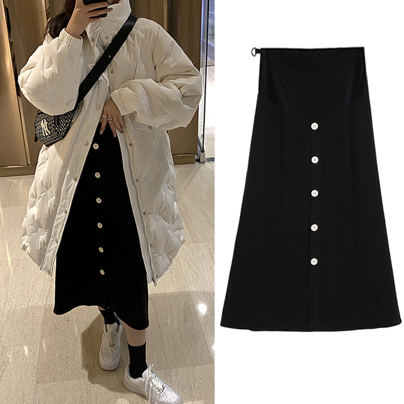 Maternity skirt Autumn fashion versatile breastplate adjustable mid-length loose black autumn/winter maternity knit skirt