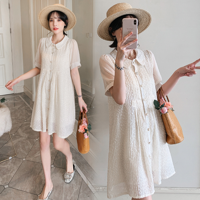 Pregnant Woman Foreign Dress Summer Spicy Mother Tide Fashion High-end Professional Large Size Relaxation Temperament Foreign Pie Minus senior gestational woman dress