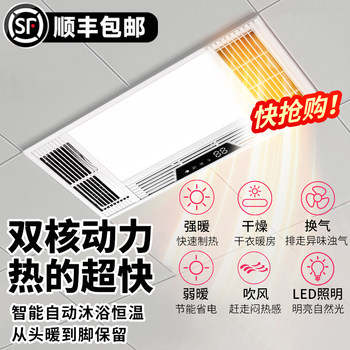 Integrated Ceiling Heater with Exhaust Fan and Lighting for Bathroom, Waterproof Heating Lamp for Bathroom and Toilet