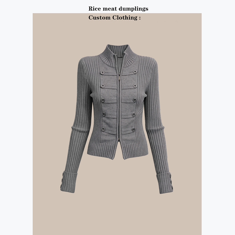 Cool and Stylish, High-End Chic American Sweet and Spicy Napoleon Double-Breasted Stand-Up Collar Short Sweater Cardigan Top for Women Cool and Stylish, High-End Chic American Sweet and Spicy Napoleon Double-Breasted Stand-Up Collar Short Sweater Cardigan Top for Women