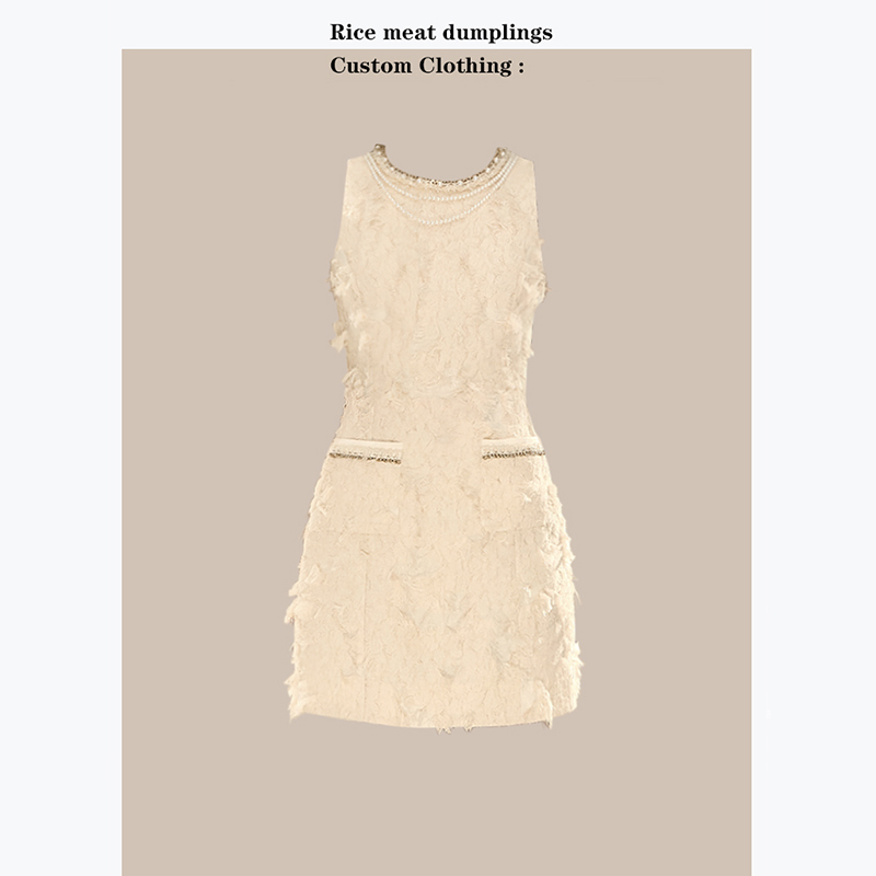 In Stock, Light and Mature Style, Feather-Like French Noble Style Dress for Women, Summer Heavy-Duty, Slimming, Sleeveless A-Line Dress