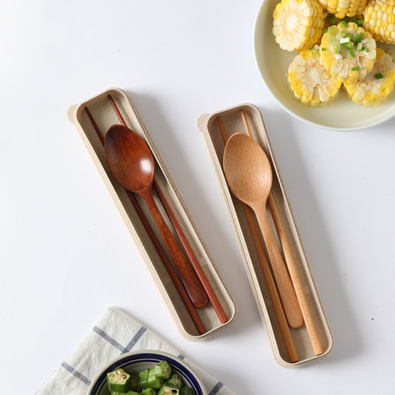 Tableware for one person eating chopsticks spoon single pack double portable cute creative office worker with meal lunch for students