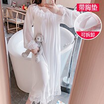 Sleepwear Womens Summer Ice Silk Sexy Long Sleeves Big Code Sleeping Dress New Spring Autumn Long cute Princess Wind Han Edition lace