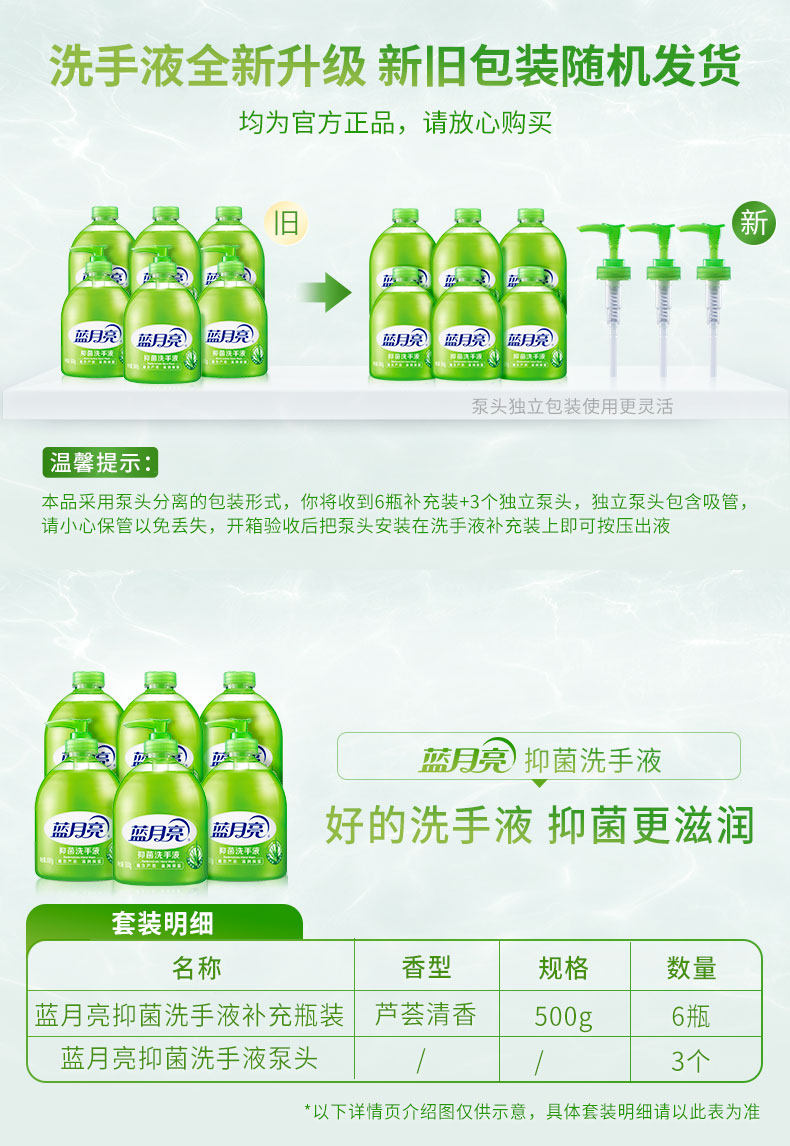 蓝月亮 芦荟味抑菌消毒洗手液 500g*6瓶 图1
