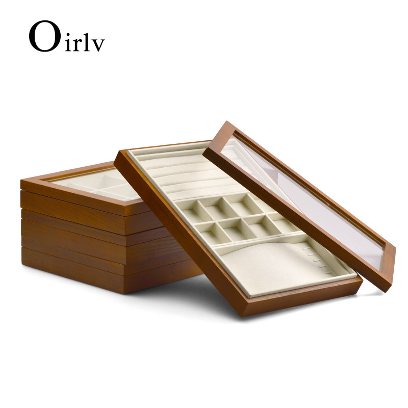 Multi Precious Solid Wood Earshot Jewelry Containing Box Handmade Necklace Jewelry Exhibition Box Transparent Cover Ornament Containing Box