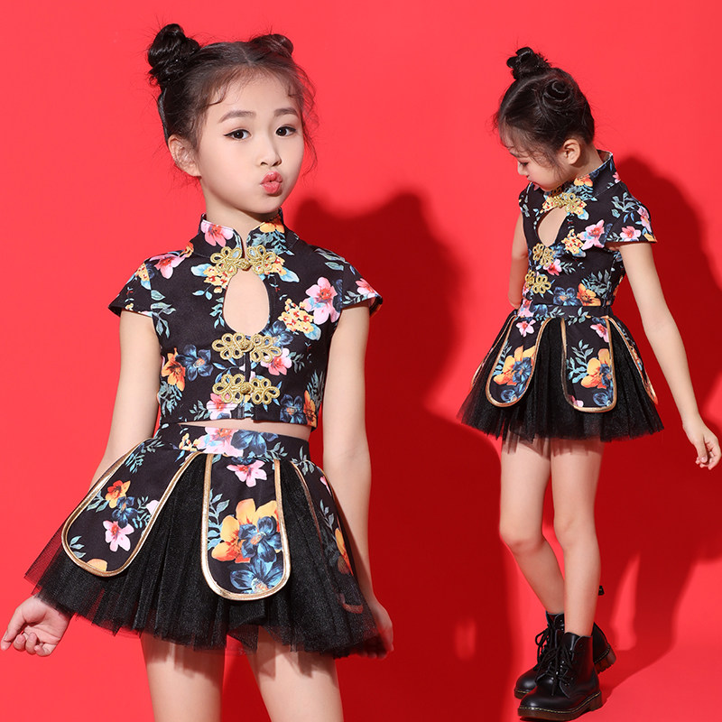 Children's Day costumes new retro cheongsam girls tutu skirt navel short-sleeved summer jazz dance suit tide