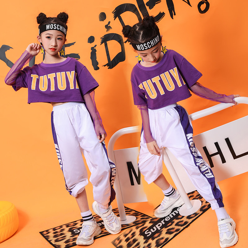 Children's Day Hip-hop suit Korean version of girls' jazz dance clothing children's trend hip-hop hiphop performance clothing exposed navel