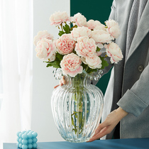 Light luxury transparent glass vase ornaments creative living room dried flower arrangement modern porch TV cabinet dining table decorations