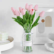 ins glass vase transparent water raising Tulip simulation flower arrangement living room decoration table desktop Interior decoration