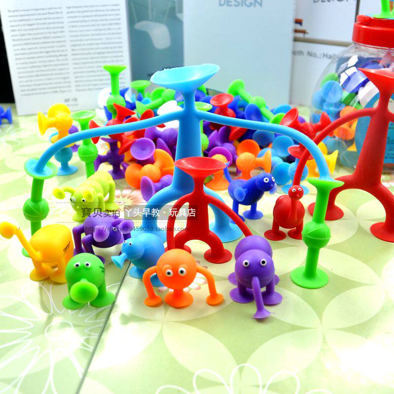 Baby sucking music children's smart silicone soft building blocks toy spider man animal suction stick puzzle 2-3-4 barrels