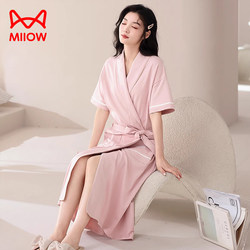 Catman Women's Nightgown Summer 2024 New Pure Cotton Short-Sleeved Bathrobe Pajamas Women's Large Morning Running Home Clothing