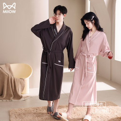 Cat People Couple Bathrobe Women's Pure Cotton Long-Sleeved Pajamas Men's Nightgown Spring and Autumn 2024 New Bridesmaid Dressing Robe Wedding