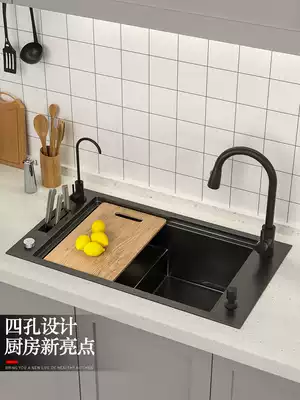 Nadis kitchen black nano 304 stainless steel handmade large single sink washing basin high and low under the sink