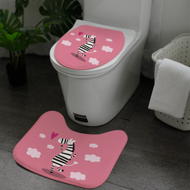 Cartoon household flannel toilet three-piece toilet U-shaped foot pad toilet cover set folk toilet sticker three-piece set