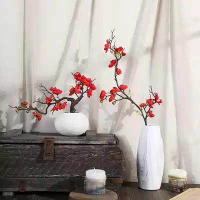 Simulation plum blossom branches, dried flowers, peach fake flowers, ornaments, branches, wax plum bouquets, living room zen floral decoration, flower arrangement decoration