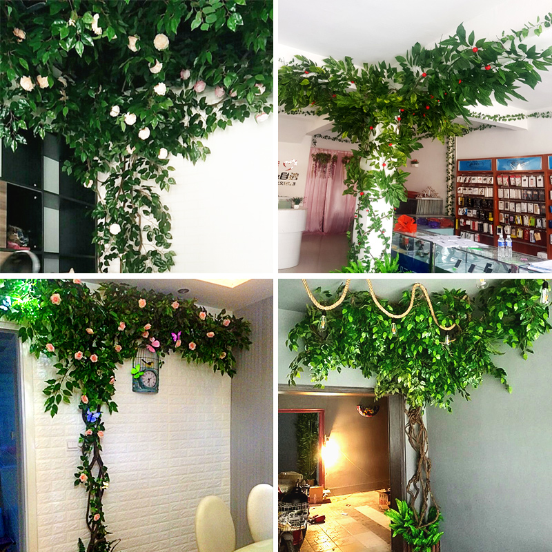 Simulation Cherry Blossom Fake Leaves Branches Tree Vines Living Room Indoor Green Planting Vines Vine tendrils Hanging Ceiling Plant Wall Trim