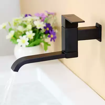 Square black extended mop pool faucet single cold rotatable wall into wall cosmetic room copper wash basin balcony
