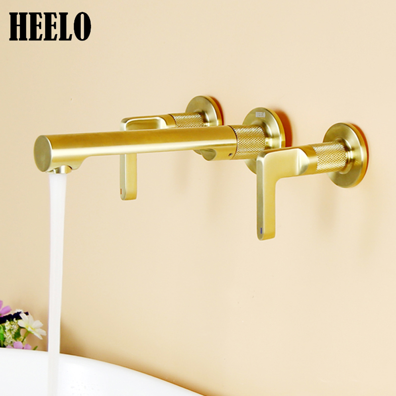 Double take the wire drawing gold into the wall-type face basin tap concealed hot and cold washbasin home O style gun black