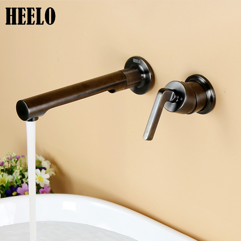 Gun Black Entrance Wall Type Face Basin Tap Concealed pre-embedded hot and cold washbasin anti-splash home German wire drawing gold