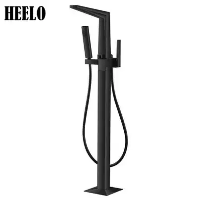 Black square copper floor-to-ceiling bathtub faucet vertical hot and cold Waterfall Bathroom powder room white cylinder side type light luxury European style