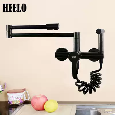 Black copper hanging wall type hot and cold mop pool faucet Wall extended laundry pool rotatable folding telescopic splash protection