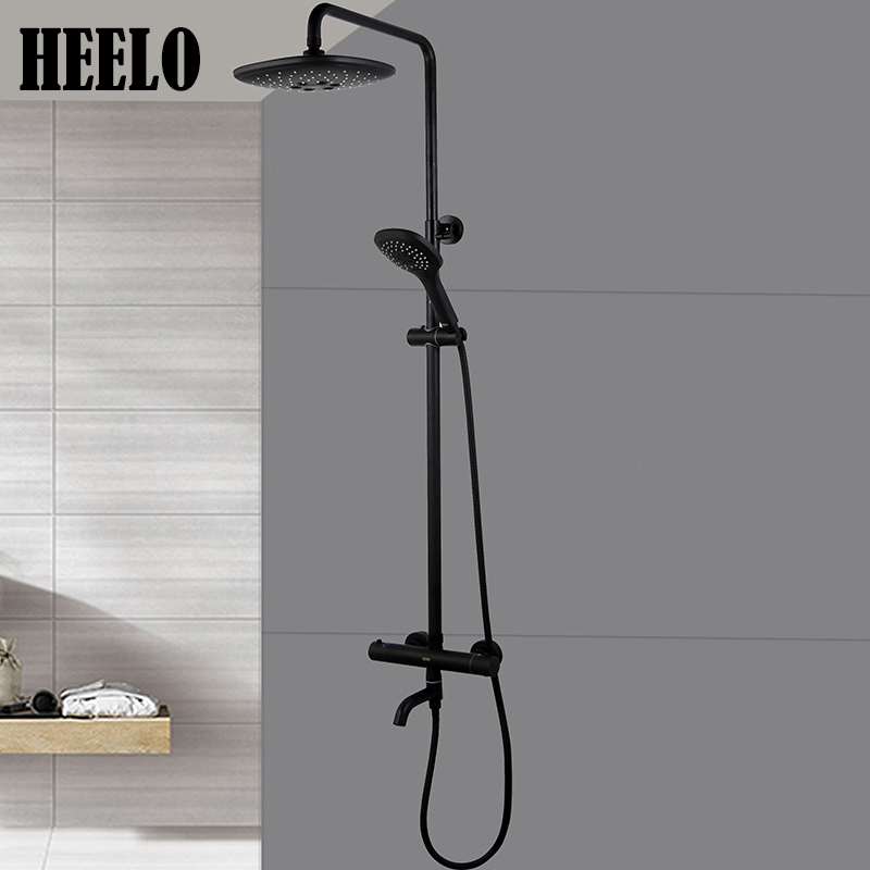 Minimyoo Style Black Thermostatic Shower Shower Head Kit Home Dressing Room Hanging Wall Style Nordic Matt Black Bathroom Hot and cold
