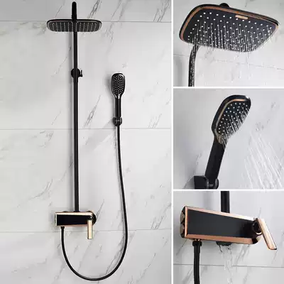 Black shower kit light luxury household powder room bathroom hot and cold hanging wall lift faucet White Gold