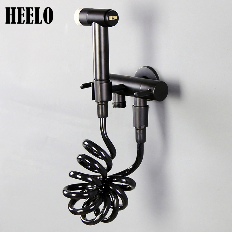 Copper black one-in-two water tap angle valve with spray gun suit double open water heater washing machine toilet mate
