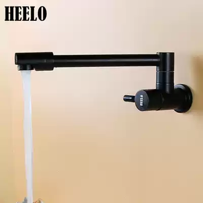 Black copper hanging wall mop pool faucet Wall extended wall rotating splash-proof mop pool single cold household