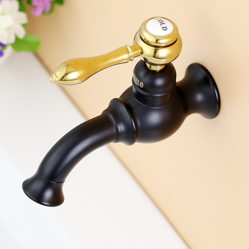 Black copper mop pool tap Single cold gold Nordic Home 4 divided into wall-style Wall out for long retro water nozzle